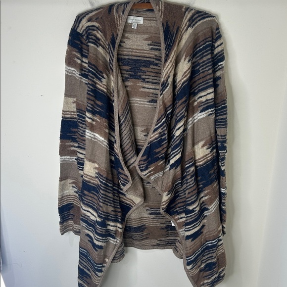 LUCKY BRAND Aztec Western Boho Tribal Open Front Brown Blue Cardigan Size Large - Picture 2 of 16